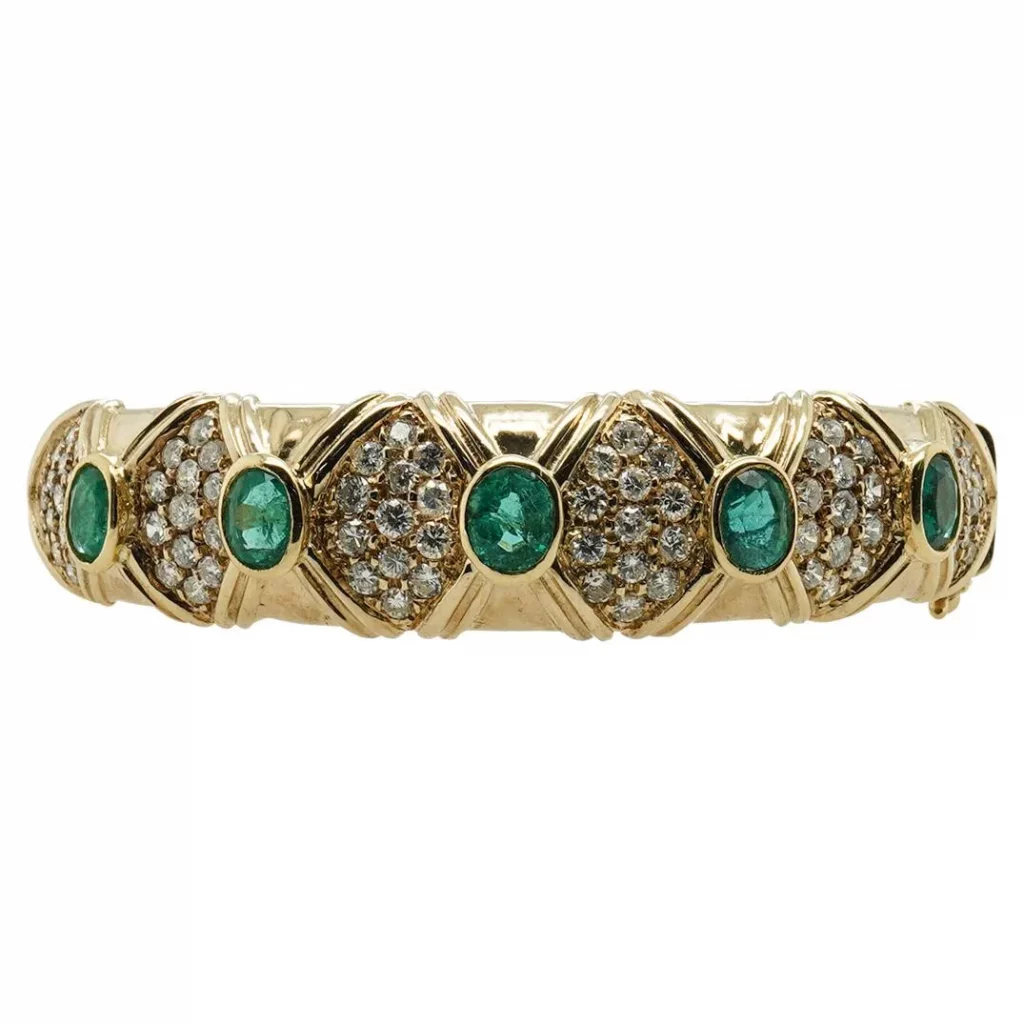 14k Gold, Emerald and Diamond Bangle Bracelet