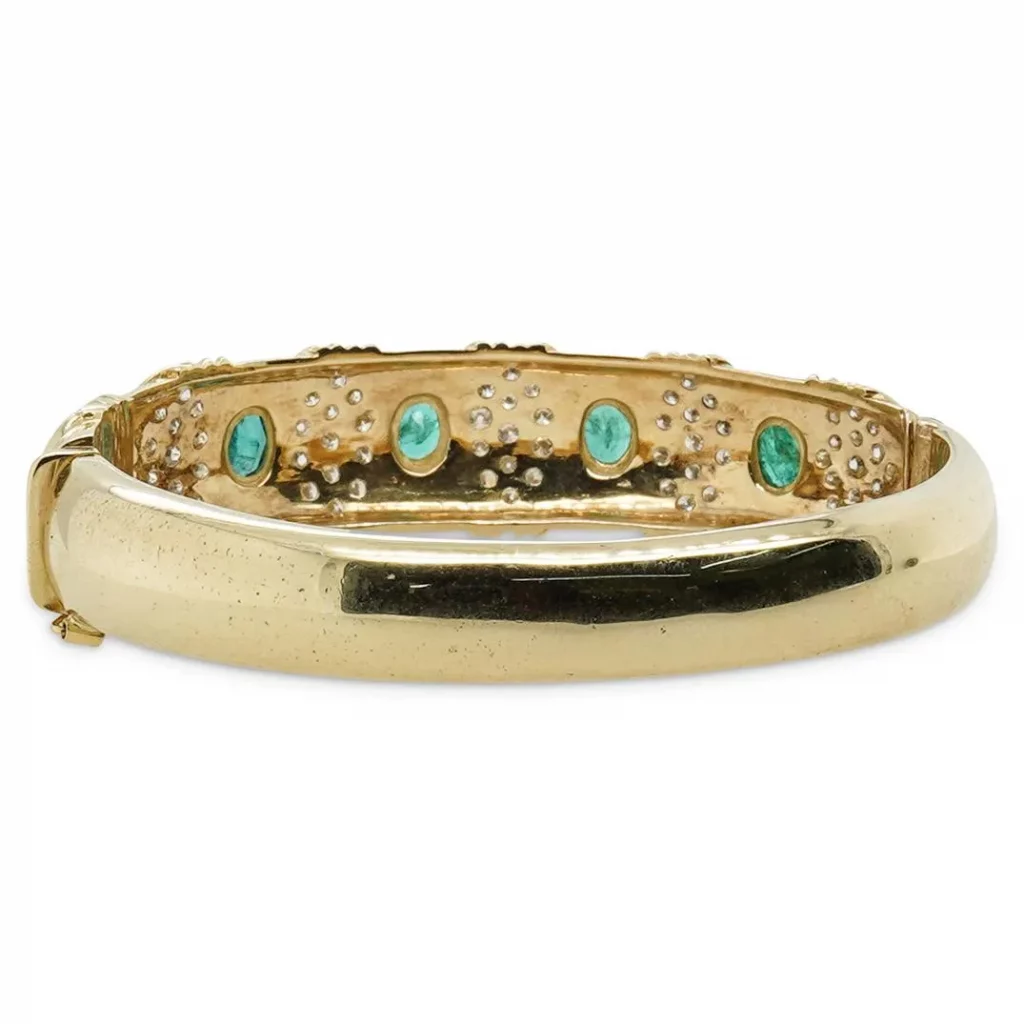 14k Gold, Emerald and Diamond Bangle Bracelet