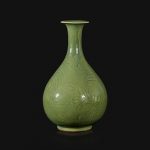A Chinese Longquan incised celadon-glazed bottle vase, Yuhuchunping Ming Dynasty, 15th Century