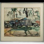 Framed William Draper Watercolor - Campsite, 1940