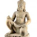 Large 10th C. Cambodian Khmer Stone Dvarapala Figure_ Khmer Stone Dvarapala Figure