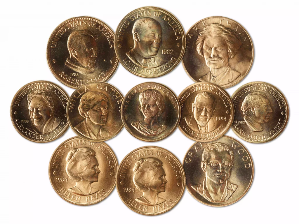 An American Arts Commemorative gold coin set, 1980-1984 (estimate: $8,000-10,000)