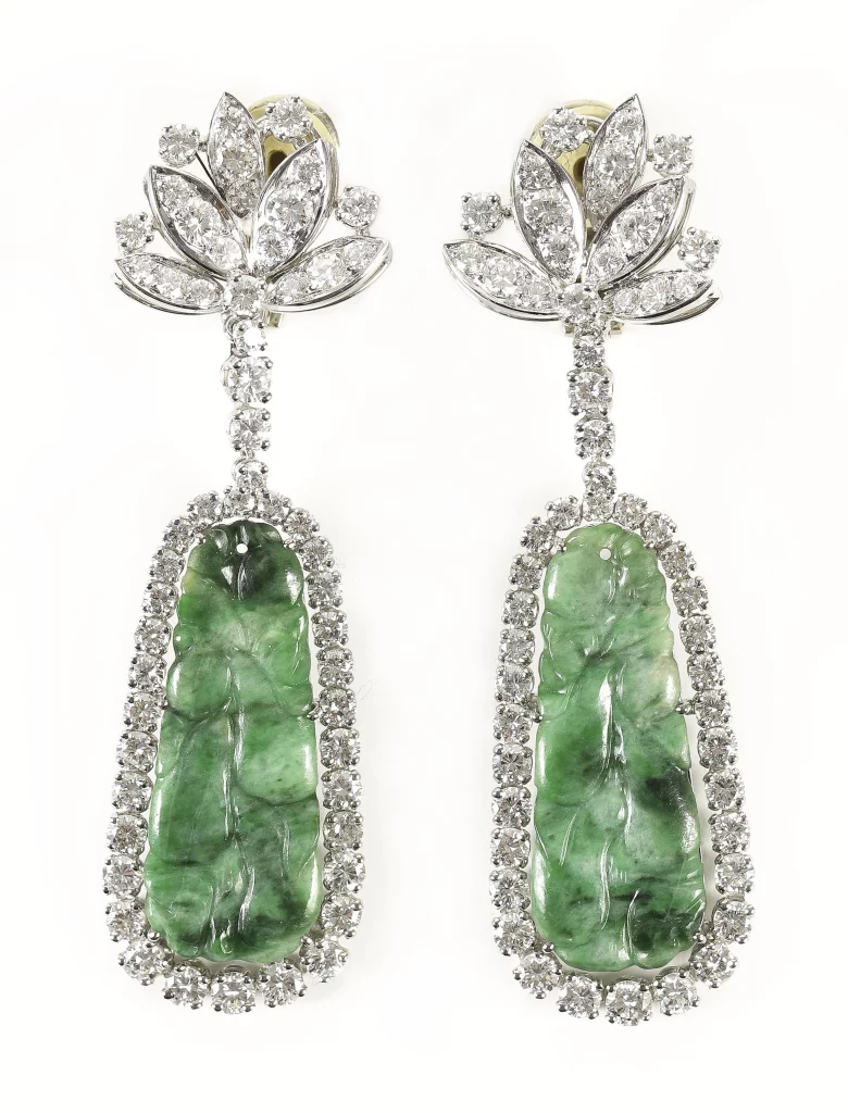 A pair of Jadeite and Diamond Earrings (estimate: $15,000-20,000)