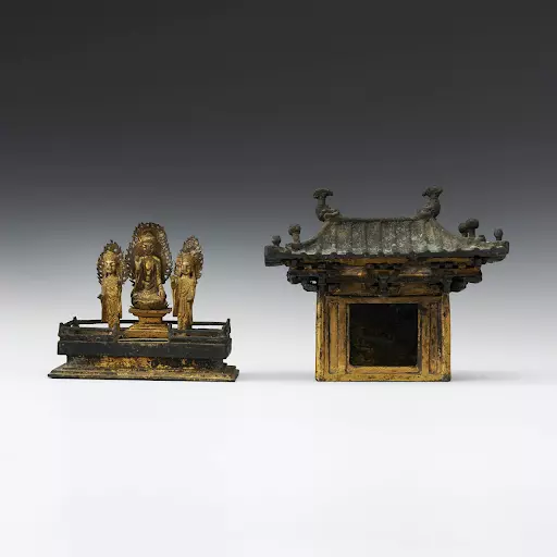 National Treasure No. 73, Portable Shrine of Gilt-Bronze Buddha Triad. Image courtesy of K Auction. 