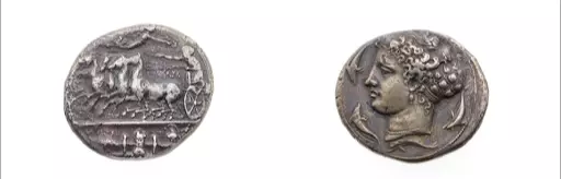 Sicily. Syracuse, c. 405-400 BCE. AR Decadrachm (41.5g), unsigned dies in the style of the artist Kimon. Image courtesy of Doyle.