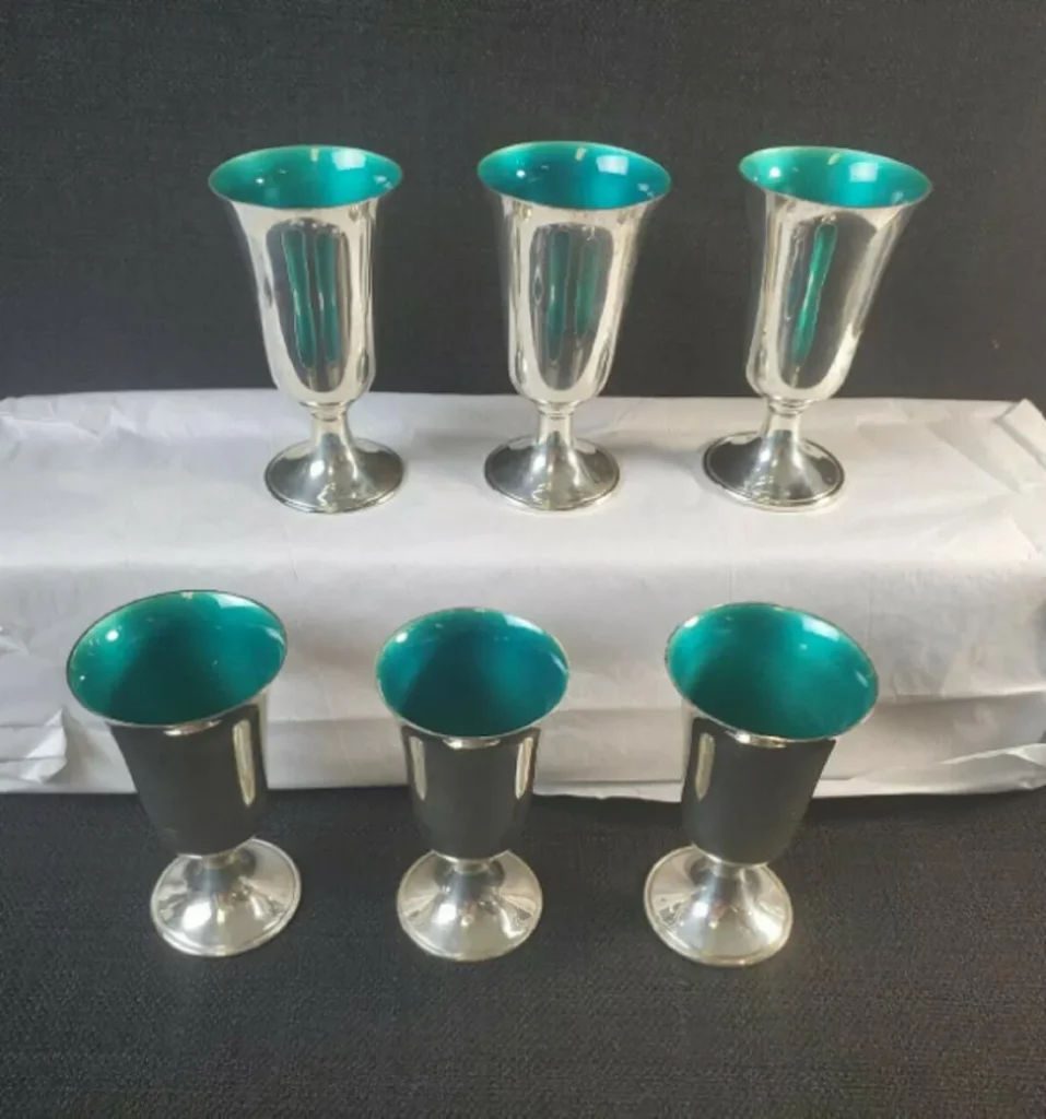 Towle Sterling Silver & Green BLUE Enamel Cordial Cups