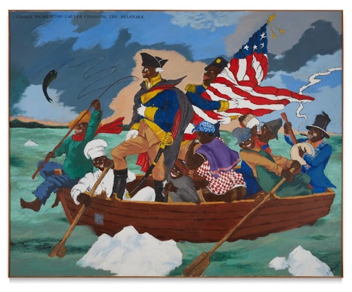 Robert Colescott, George Washington Carver Crossing the Delaware: Page from an American History Textbook, 1975. Image courtesy of Sotheby’s.