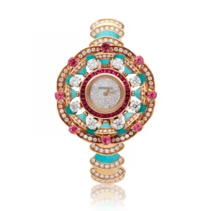 Bvlgari Reference DV P 39 G Diva's Dream, A pink gold bracelet watch set with brilliant-cut diamonds, turquoise and pink tourmalines, Circa 2020 (1)