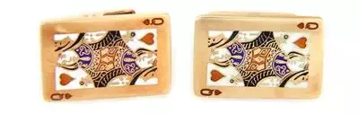 Vintage 14-karat yellow gold enamel Queen of Hearts cufflinks. Image courtesy of Platinum Auction Group.