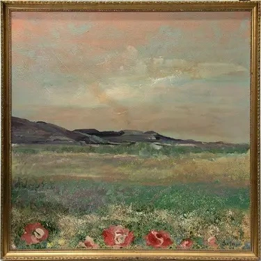 Medium: Oil on canvas. Signed: l/r. Size: 36" x 36"; 38 3/4" x 38 3/4" (frame). Condition: painting is in good condition; the back of the canvas shows some spotting/damp-staining. Estimate $4,000-$6,000.