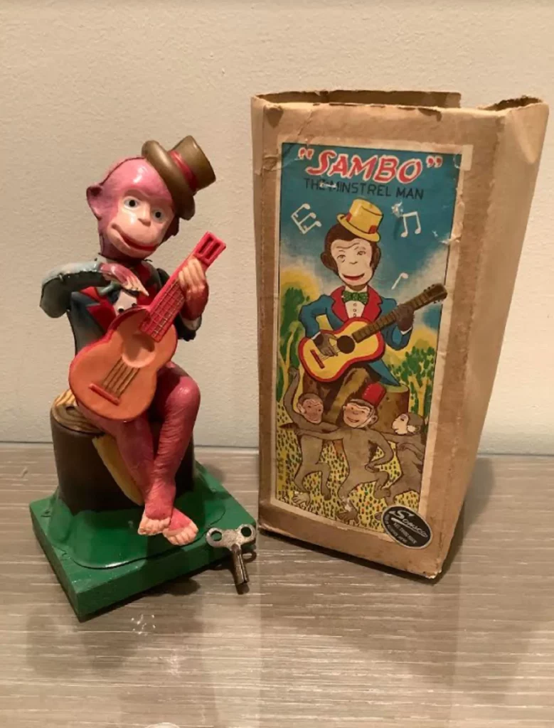 SAMBO THE MINSTREI MONKEY WIND UP WITH BOX WORKS GREAT with key included