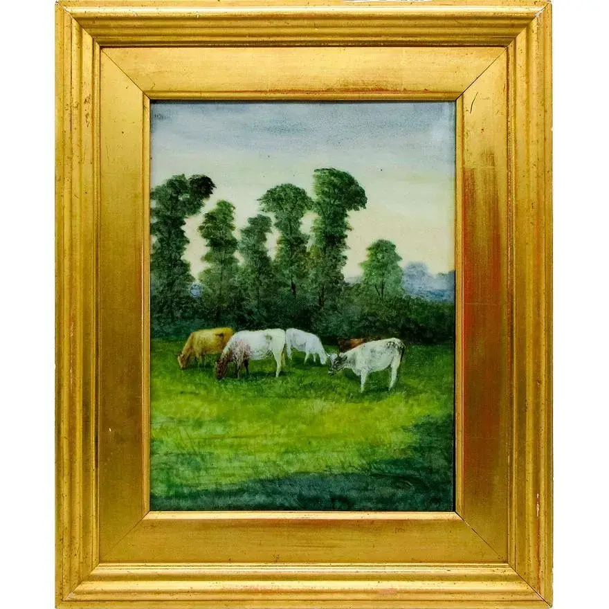 Doulton Lambeth Hannah Barlow, Framed Plaque Cows