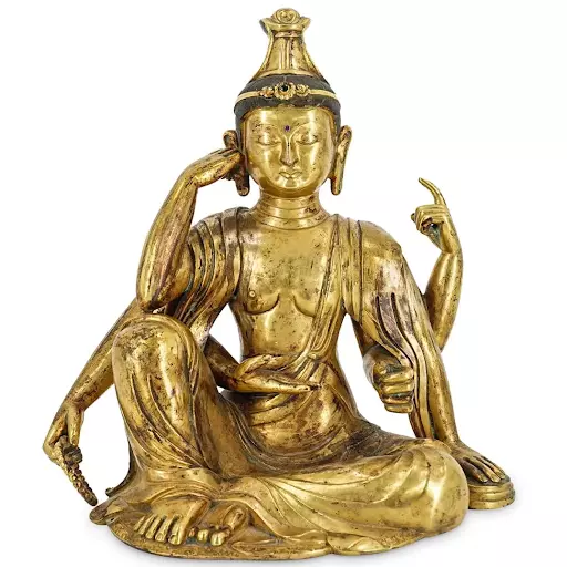 Early gilt bronze seated six-armed Buddha statue. Image courtesy of Akiba Antiques.