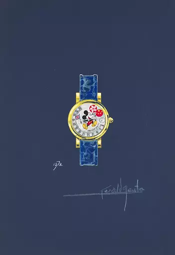 Gérald Genta wristwatch featuring an illustration of Mickey Mouse on the dial. Image courtesy of Sotheby’s.