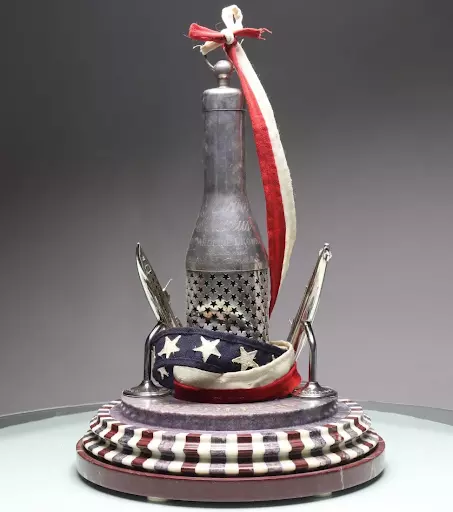 Original USS Squalus launch day silver christening bottle cage, c. ​1938. Image courtesy of Nation’s Attic, Inc.