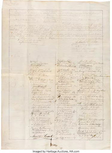Original draft manuscript petition of the Thirteenth Amendment to the U.S. Constitution. Image courtesy of Heritage Auctions.