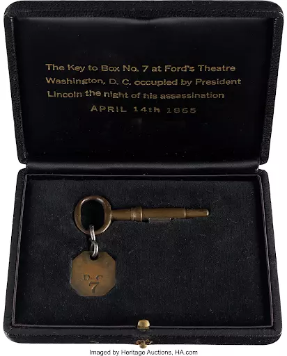 Key to Abraham Lincoln’s box at Ford’s Theatre. Image courtesy of Heritage Auctions.