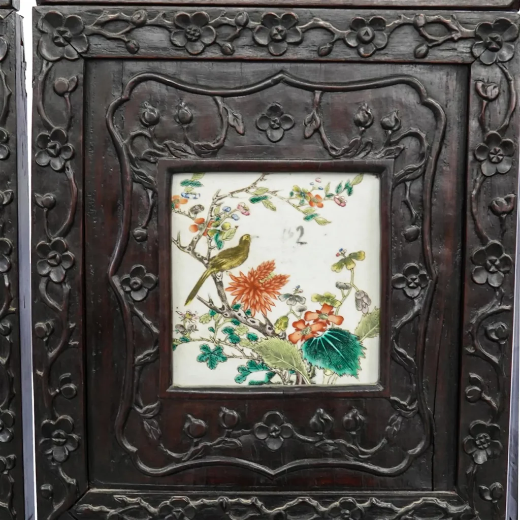 Antique Chinese 8-Panel Porcelain Plaque Screen