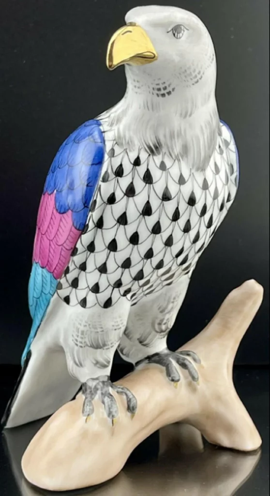 HEREND Larger EAGLE Bird Black Fishnet Figurine