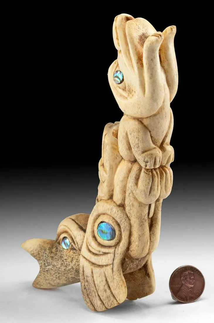 19th C. Haida / Tlingit Bone & Nacre Totemic Pipe