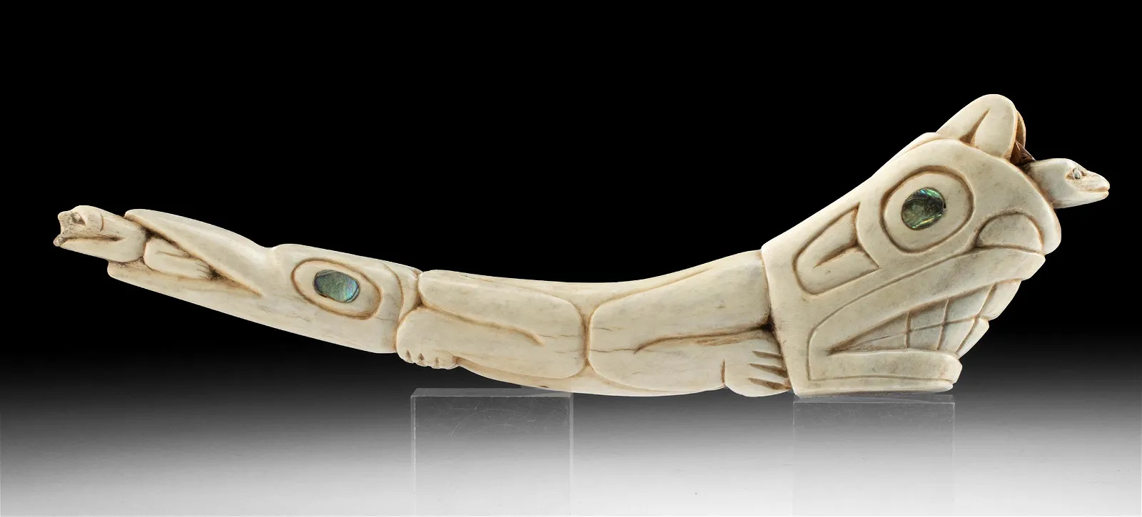 Large 19th C. Tlingit / Haida Bone & Copper Bear Pipe