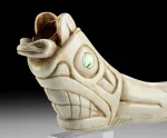 Large 19th C. Tlingit / Haida Bone & Copper Bear Pipe