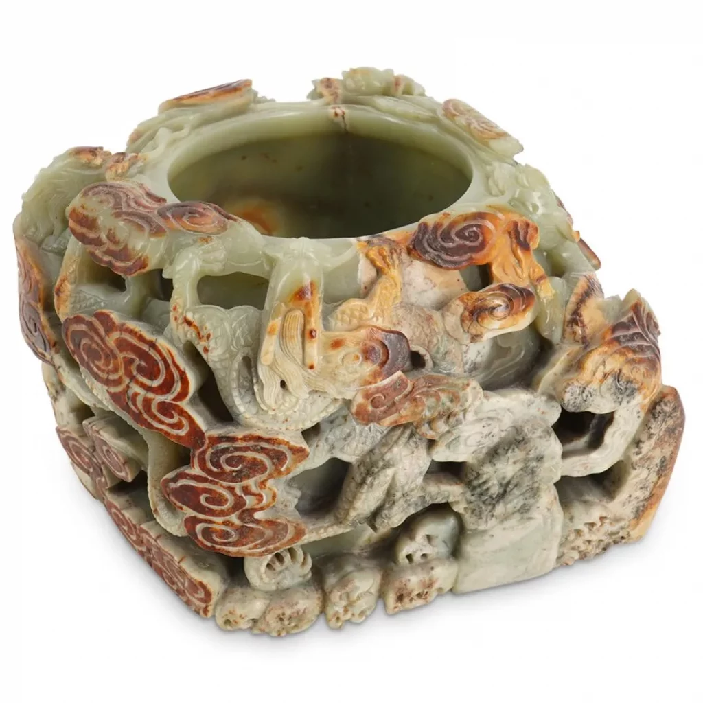 18th Cent. Chinese Jade Brush Pot Master Of The Rock School Carving