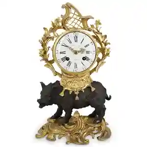Ex- Christies 18th Cent. Patinated & Gilt-Bronze Wild Boar Mantle Clock