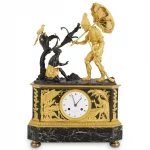 Important Patinated & Matte Gilt Bronze Green Marble Mantle Clock