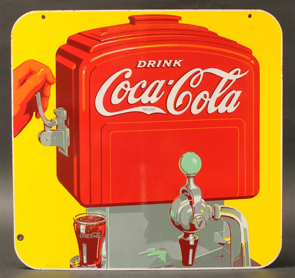 Two-sided Coca-Cola porcelain sign, dated 1941. Provenance: Ray Burgess collection. Estimate $1,500-$3,000