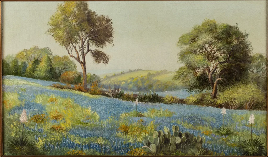 Porfirio Salinas (Texas, 1910-1973), ‘Blue Bonnets,’ oil on canvas. Estimate $15,000-$20,000; starting bid $10,000