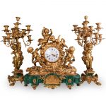19th Cent. French Bronze and Malachite Clock Set