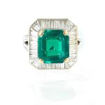 Van Cleef & Arpels platinum, emerald and diamond ring