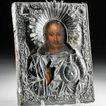 19th C. Russian Icon w/ Silver Oklad - Eye of God