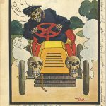 Early Postcard Unusual Rare Skull Halloween Car