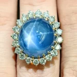 32 Carat Unheated Ceylon Star Sapphire & Diamond Cocktail Ring