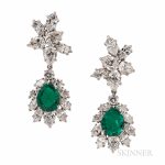Fine Pair of Jacques Timey for Harry Winston Emerald and Diamond Day/Night Earclips