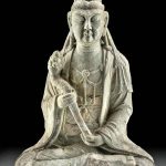 Chinese Ming Stone Statue of Guanyin w/ Lotus Flower