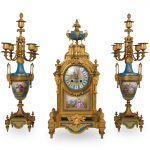 (3 Pc) Antique French Sevres Clock Set