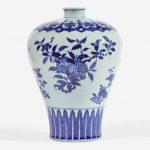 A fine and rare large Chinese blue and white porcelain Ming-style meiping vase 明式青花三多瑞果纹梅瓶 18th century 十八世纪