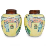 Pair of 18th Cent. Doucai Porcelain Jars with Wood