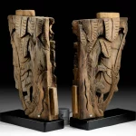 19th C. Chinese Qing Wood Corbels w/ Money Toad