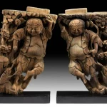 19th C. Chinese Qing Wood Corbels w/ Money Toad