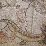 Roman Stone Mosaic w/ Eagle & Rabbit, Ships, & Figures