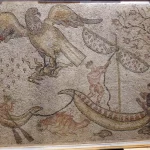 Roman Stone Mosaic w/ Eagle & Rabbit, Ships, & Figures