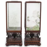 Pair Of Chinese Hardwood Lanterns With Original Glass And Case
