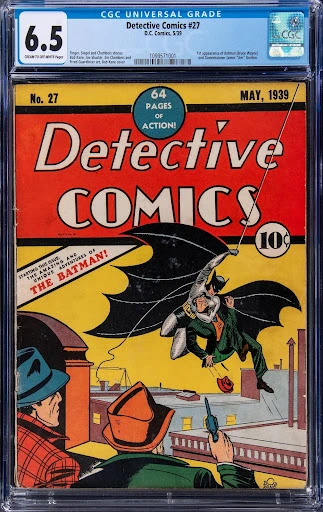 1939 DC Detective Comics #27 – First Appearance of Batman – CGC 6.5, Cream to Off-White Pages