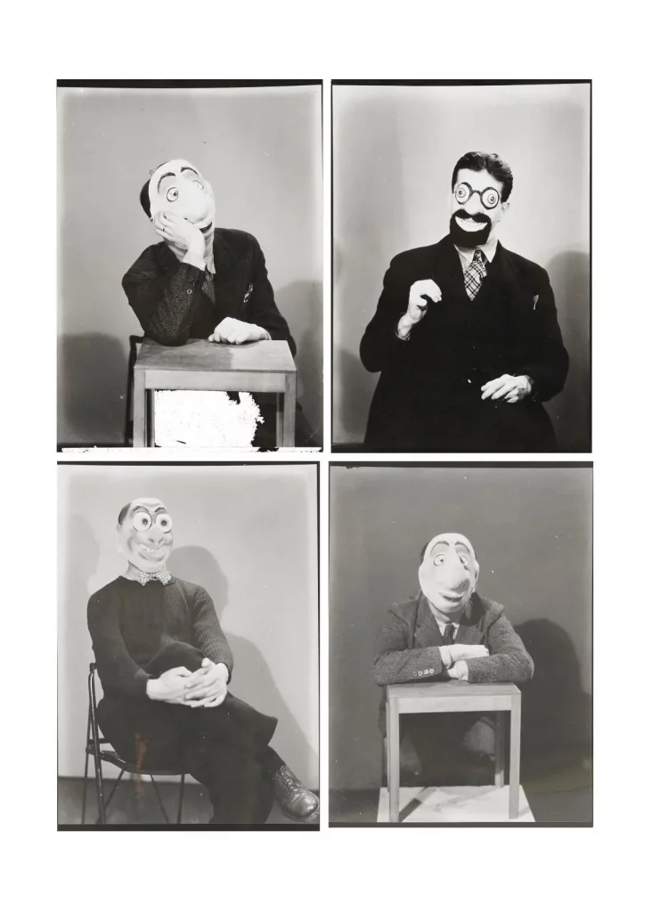 Jacques-André Boiffard (1902-1961), Masques de carnaval, portés par Pierre Prévert (Carnival Masks, Worn by Pierre Prévert), 1930, four silver gelatin prints, c. 1960, 12.5 x 9 cm/4.9 x 3.5 in each.
Estimate: €1,000/1,500