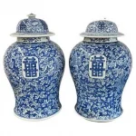 Pair of 19th Century Blue and White Lidded Temple