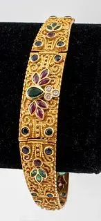 18K Gold Indian Precious Stones & Diamond Bracelet